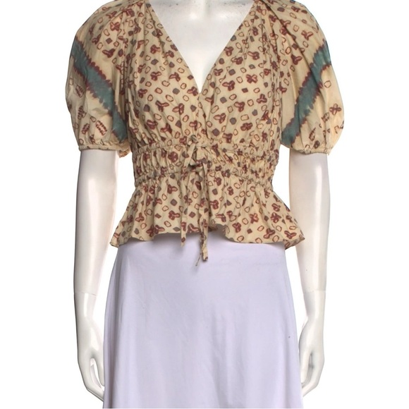 Ulla Johnson Ines Puff Sleeve Peplum Cotton Blouse Size 6 Boho Cottagecore - Picture 2 of 15